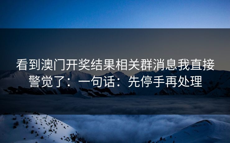 看到澳门开奖结果相关群消息我直接警觉了：一句话：先停手再处理